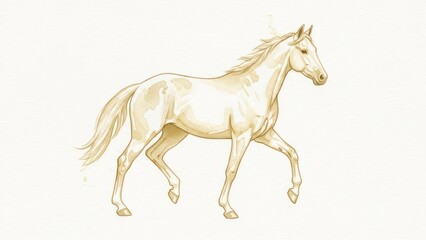 Elegant horse sketch with copy space, minimalist sepia-toned illustration of a graceful horse trotting for elegant backgrounds and design templates.