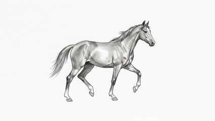 Graceful horse sketch, detailed monochrome drawing on a white background with ample copy space