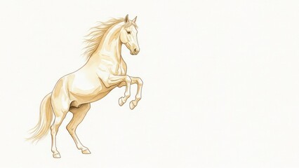 Rearing horse drawing, majestic stallion sketch; artistic illustration of a powerful horse on a clean white background with ample copy space for design use.