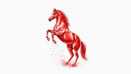 Powerful red horse rearing up, majestic stallion illustration with copy space