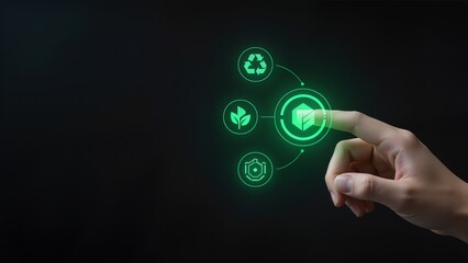 Hand interacting with digital eco icons