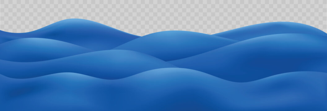 3d sea wave. Cartoon ocean background for summer beach or river border water illustration. Blue surf panoramic nature scene, abstract soft vector isolated render