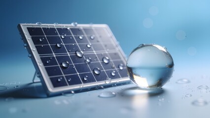 Solar panel with water droplets