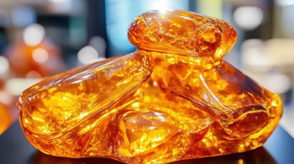 Magnificent amber gemstone with a preserved prehistoric insect fossil inclusion showing intricate details