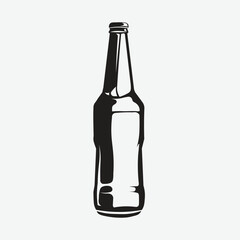 Minimalist glass bottle silhouette vector illustration isolated on gray background. Drink bottle icon design, black and white graphics, packaging, beverage branding concept.