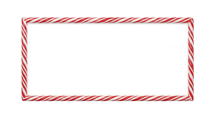Fototapeta premium a glossy, rectangular frame with sharply defined diagonal red and white candy cane stripes, isolated on gray, surrounding blank white copy space for festive graphic design concept