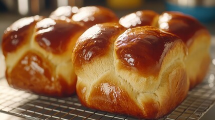 Artisan Loaves of Freshly Baked Bread Cooling on a Rack