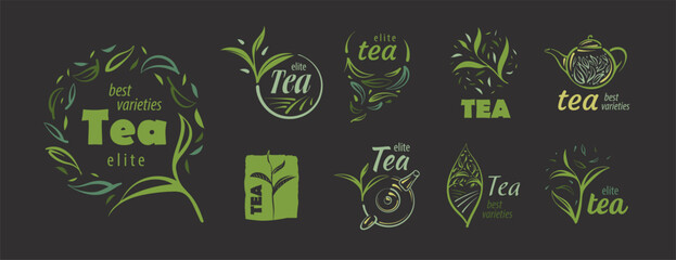 Obraz premium A set of vector hand-drawn tea logos
