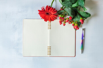 赤い花とノート