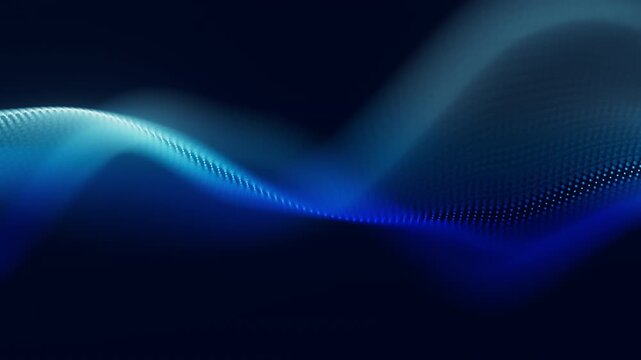 Audio blue waveform digital particle motion loop background. Abstract music dot waves equalizer. Futuristic sound wave visualization. AI synthetic voice technology. Tune print. Distorted frequencies.