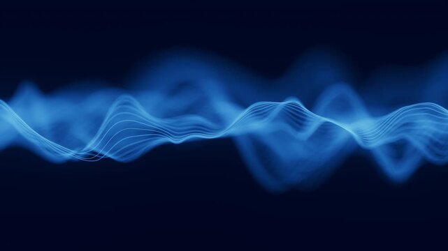 Audio blue waveform digital motion loop background. Abstract music waves equalizer. Futuristic sound wave visualization. AI synthetic voice technology. Tune print. Distorted frequencies.