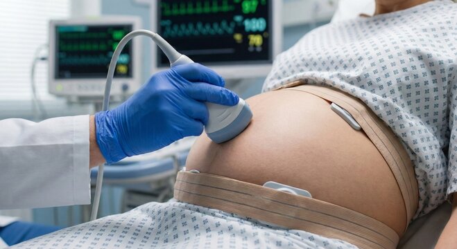 Do the ultrasound examination of pregnant woman.