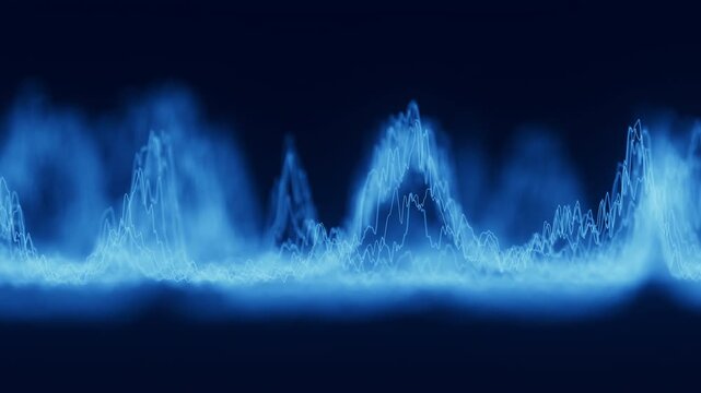 Audio blue waveform digital motion loop background. Abstract music waves equalizer. Futuristic sound wave visualization. AI synthetic voice technology. Tune print. Distorted frequencies.