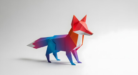 Vibrant Low-Poly Paper Fox Sculpture