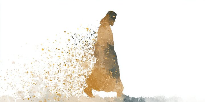 Abstract illustration of Jesus Christ walking. Christianity and Easter concept for religious background. Good Friday.