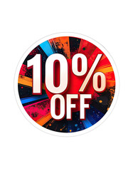 Vibrant 10% Off Sale Sticker on Black Background