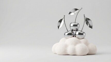 Silver tree sculpture on a cloud base.