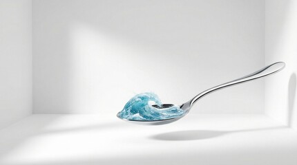 A spoon holding a wave, minimalist composition.