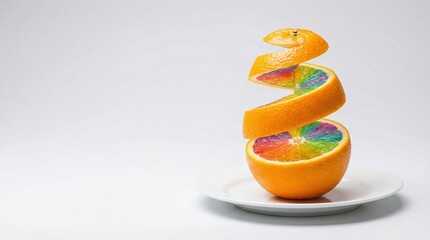 Rainbow orange with peel on a plate.