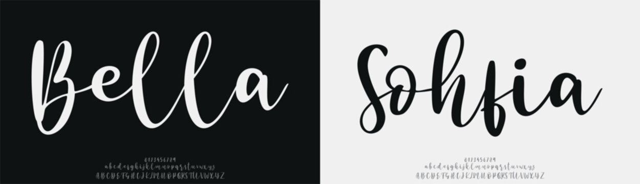 Bella Sohfia, Script Elegant alphabet letters font logo classic minimal fashion designs. Typography modern sans fonts and number for logo brand. vector illustration
