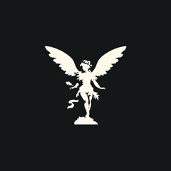 Obraz premium Cream silhouette of a winged classical figure standing on a base against black