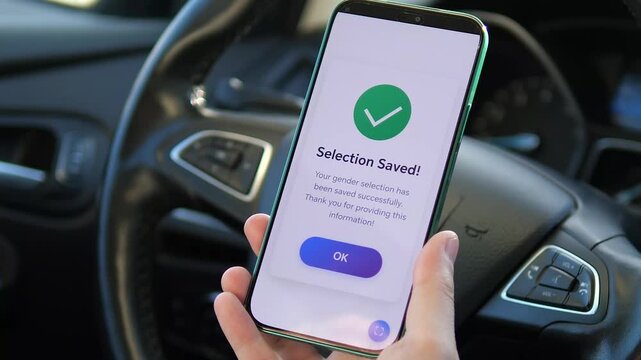 User selecting gender identity on a modern smartphone app. UI featuring male, female, and non-binary options. Inclusive design for social media, dating, or registration. High-quality footage for