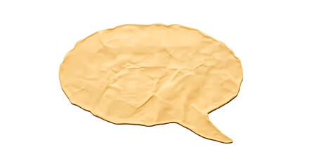 Wrinkled yellow paper speech bubble icon for text, isolated on transparent background