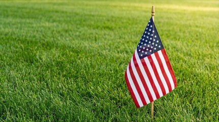 American flag planted in green grass during sunny day