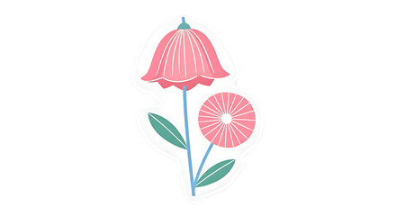 Obraz premium Stylized botanical illustration of pink bell-shaped and round flowers, isolated on transparent background