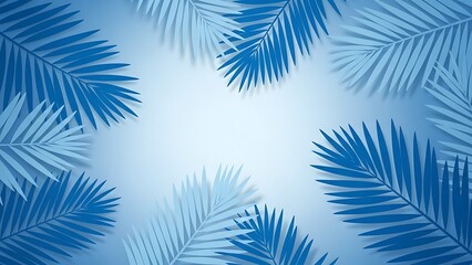 Obraz premium Blue palm leaves on gradient background with soft lighting