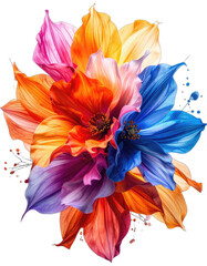 Vibrant compilation of layered, multi-colored dahlia-like flower petals against a stark black background.