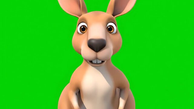 Cartoon Kangaroo Character Animation Green Screen.