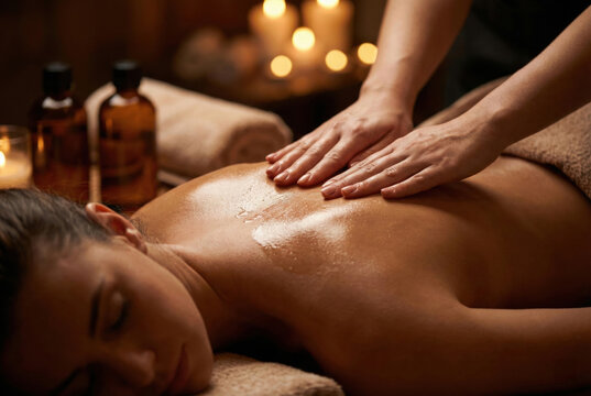 Massage relaxant du dos en spa avec huile