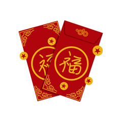 Red chinese envelopes with golden symbols.