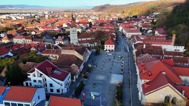 Rasnov City Center Romania Small Town Aerial View