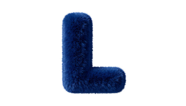 Fluffy blue letter L isolated on a white background, a soft and tactile alphabet character