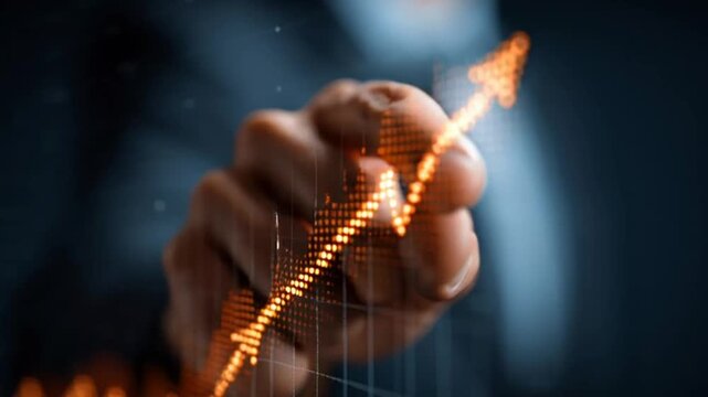 Businessman analyzing rising stock market trends on digital screen