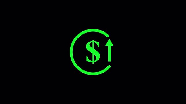 Business money profit icon animation. Animated of dollar coin with growth up arrow. Increase, gain, investment, stock, financial management successful motion video  in transparent background in 4K 