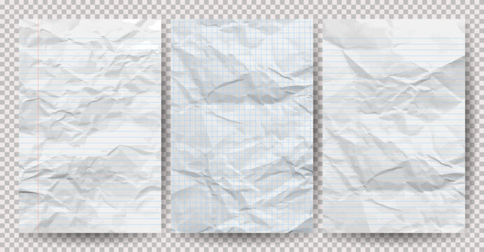 Set of white clean crumpled papers