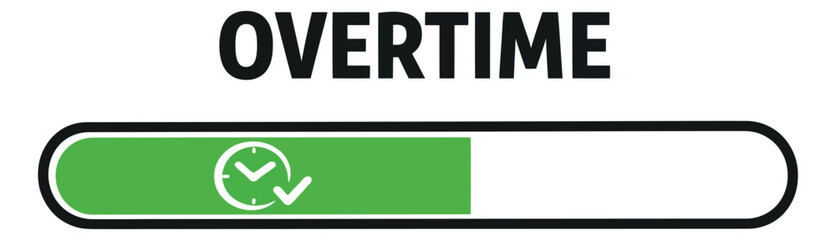 Modern graphic illustration of an overtime progress bar depicting a clock and checkmarks for work and business concepts