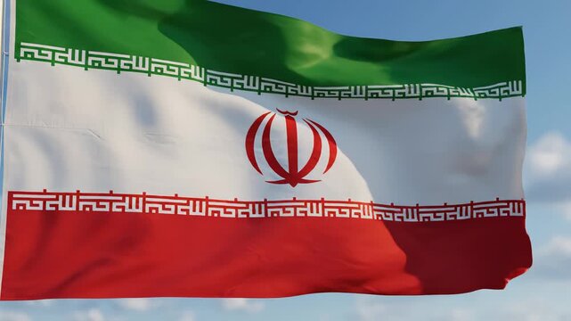 Iranian flag waving in sky