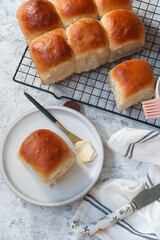 Homemade Indian pav bread or Soft dinner rolls served with butter, selective focus