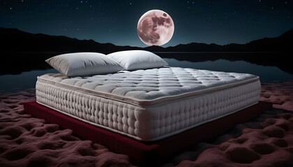Luxury romantic mattress under full moon creating dreamy valentine night mood