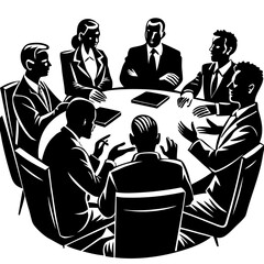 Silhouette of office meeting discussion, teamwork vector isolated on White Background