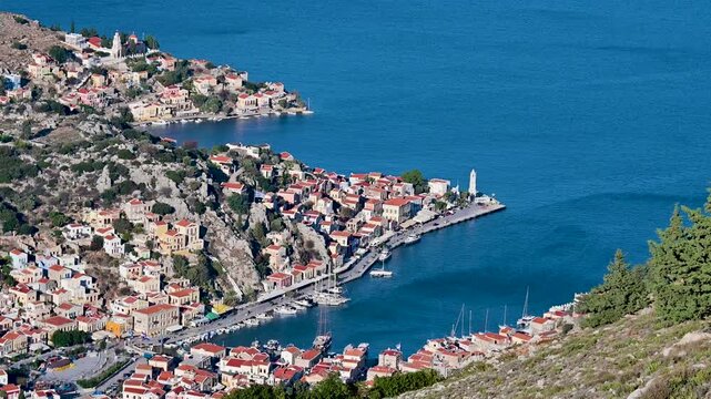 Harbor and town view on Symi island, Greece