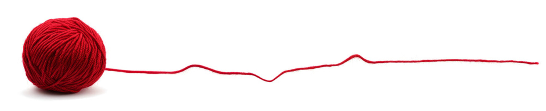  red yarn ball with a long thread on the transparent background. 