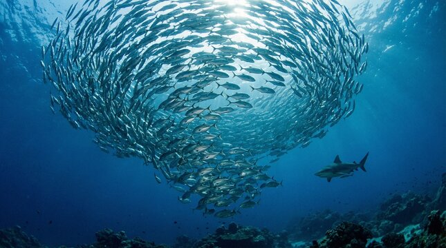 School of Fish Vortex(魚群の巨大な渦とサメ)
