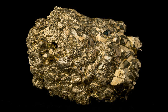 Sparkling pyrite mineral cluster with metallic luster and cubic crystal structure, known as fools gold