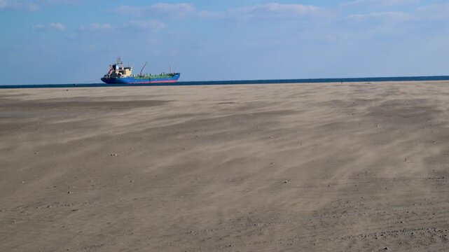 Windy Prasonisi Beach With Tanker Offshore in Rhodes, Greece