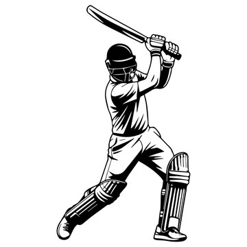 Silhouette of cricket batsman hitting the ball with bat during sports competition, 